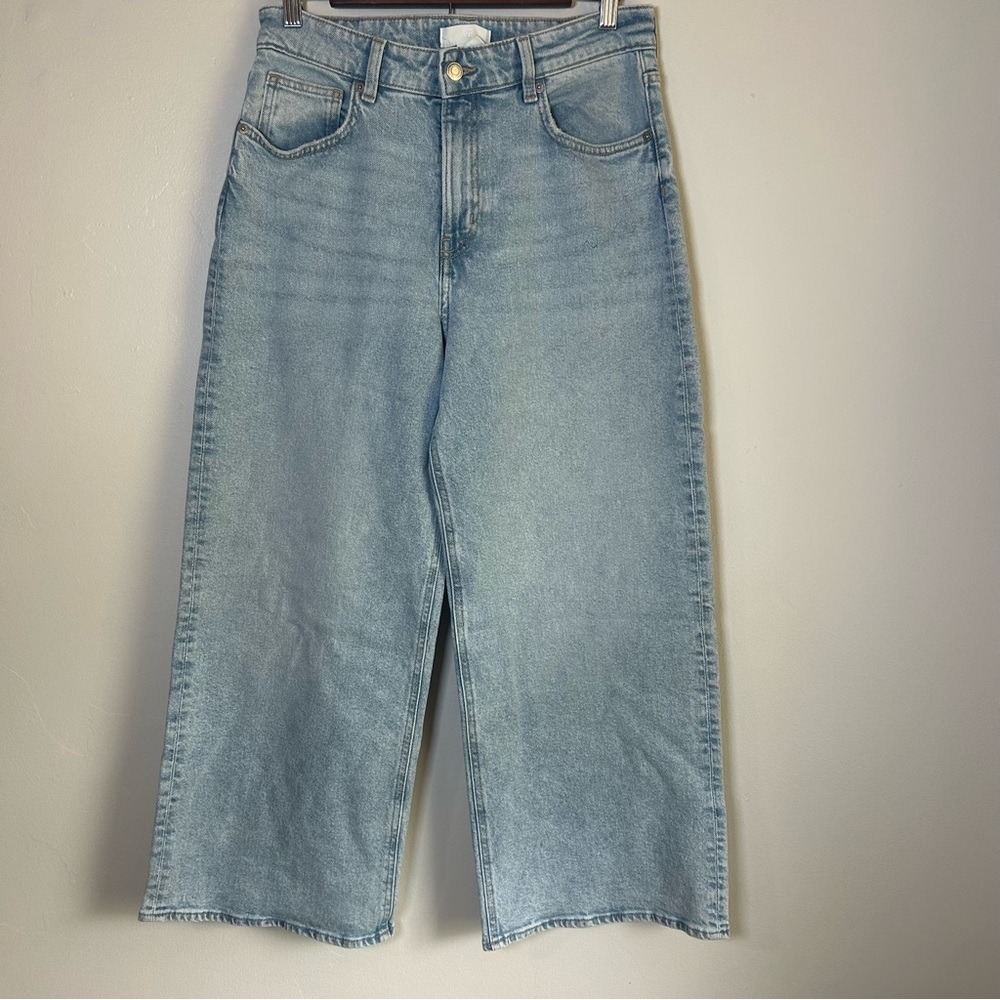 H&M Wide‎ Leg Cropped Jeans Light Wash Denim Women US 8